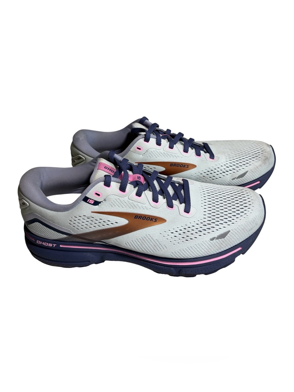 Brooks Women's Light Blue and Navy Running Shoes with Gold Swoosh Sz 10.5